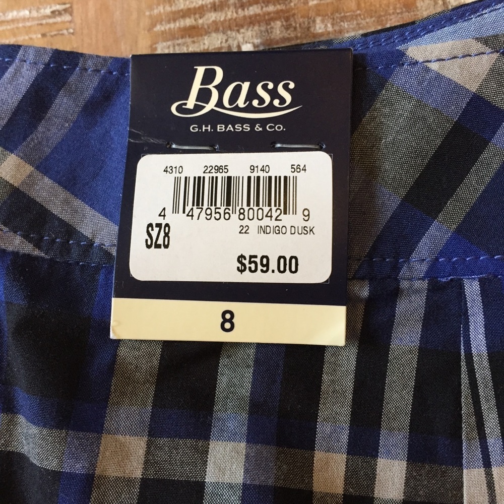 NWT G.H. Bass Plaid Cotton Skirt 8 blue black - Picture 6 of 7